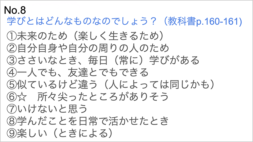 「学び」とは、どういうものか、教科書P.160・161のヒントを基に考える 画像